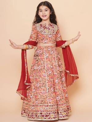 Girls floral printed ready to wear lehenga & blouse with dupatta 1