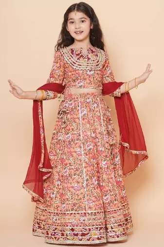 Girls floral printed ready to wear lehenga & blouse with dupatta