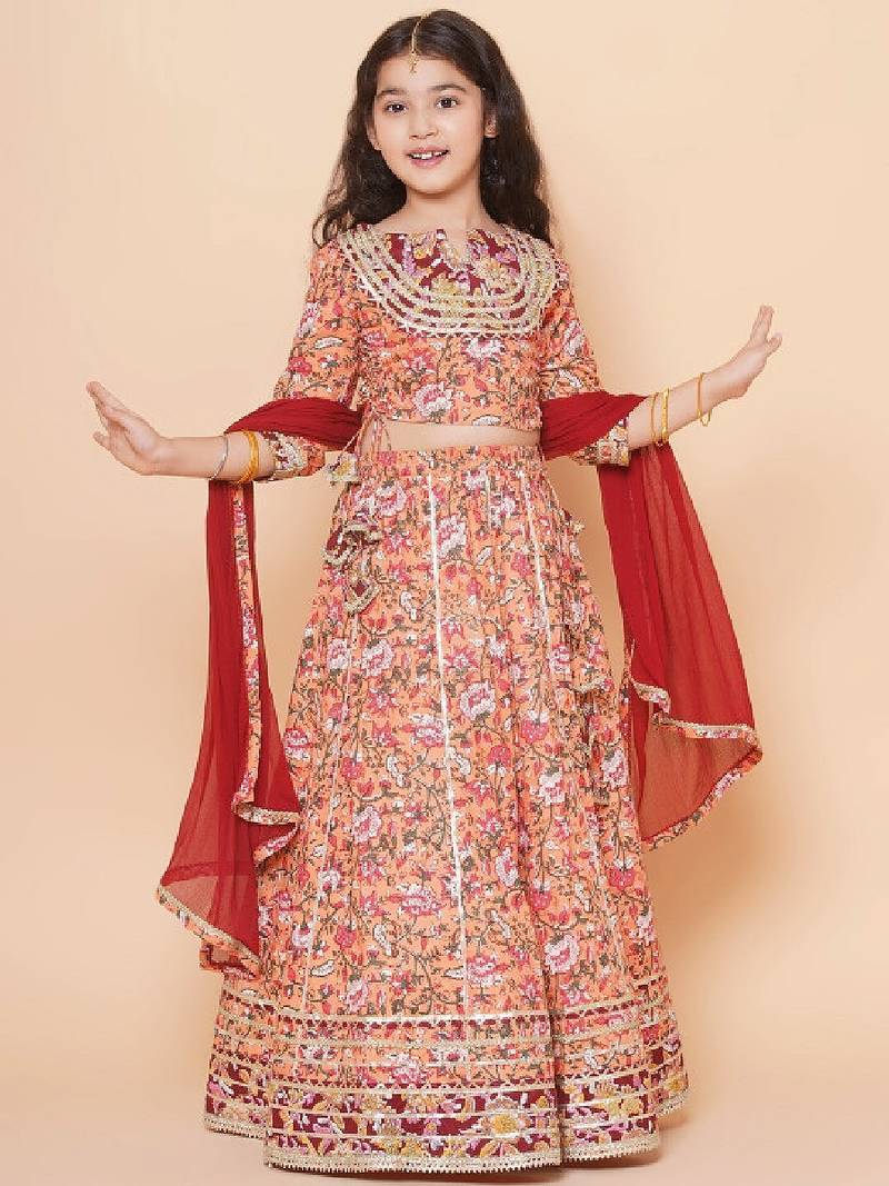 Girls floral printed ready to wear lehenga & blouse with dupatta