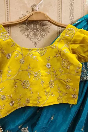 Tie and dye gajraj thread work embroidered silk lehenga choli with dupatta