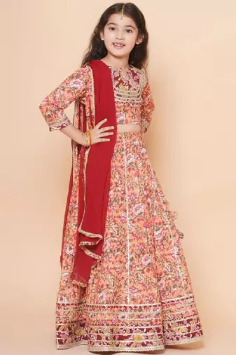 Girls floral printed ready to wear lehenga & blouse with dupatta