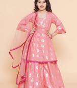 Girls foil printed v-neck lehenga & blouse with dupatta