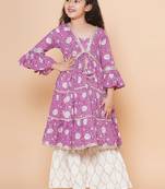 Girls floral printed bell sleeves gotta patti angrakha kurta with sharara