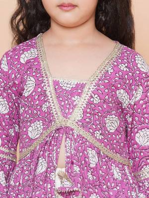 Girls floral printed bell sleeves gotta patti angrakha kurta with sharara 2