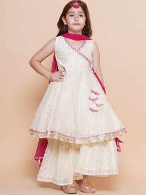 Girls woven design angrakha gotta patti kurta with sharara & dupatta 1