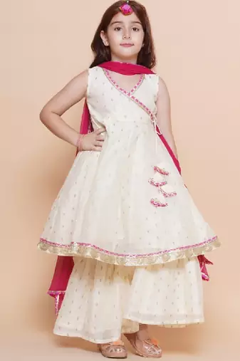 Girls woven design angrakha gotta patti kurta with sharara & dupatta