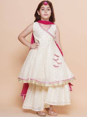Girls woven design angrakha gotta patti kurta with sharara & dupatta 1