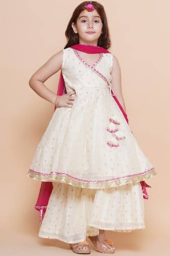 Girls woven design angrakha gotta patti kurta with sharara & dupatta