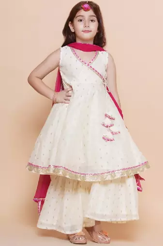 Girls woven design angrakha gotta patti kurta with sharara & dupatta