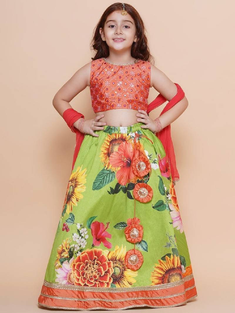 Girls embroidered mirror work ready to wear lehenga & blouse with dupatta