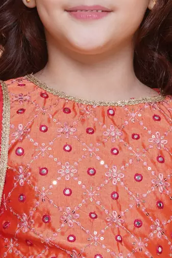 Girls embroidered mirror work ready to wear lehenga & blouse with dupatta