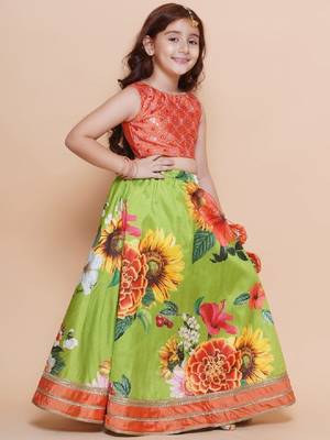 Girls embroidered mirror work ready to wear lehenga & blouse with dupatta 4