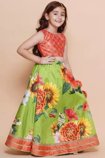 Girls embroidered mirror work ready to wear lehenga & blouse with dupatta