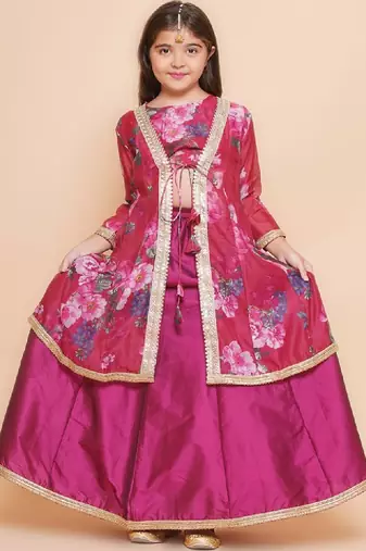 Girls floral printed gotta patti ready to wear lehenga with choli & shrug