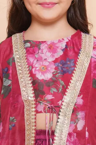 Girls floral printed gotta patti ready to wear lehenga with choli & shrug