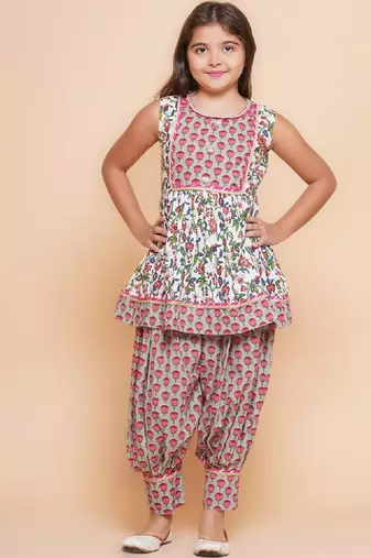 Girls floral printed pure cotton anarkali kurta with harem pant