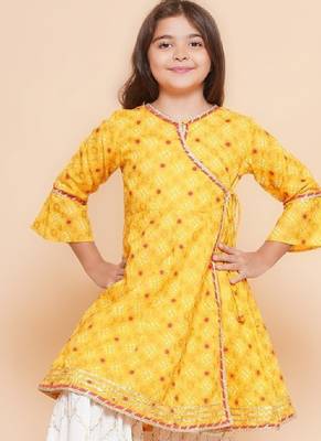 Girls ethnic motifs printed angrakha gotta patti pure cotton kurta with sharara 1