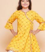 Girls ethnic motifs printed angrakha gotta patti pure cotton kurta with sharara