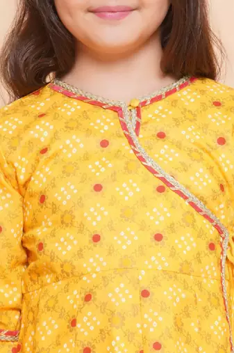 Girls ethnic motifs printed angrakha gotta patti pure cotton kurta with sharara