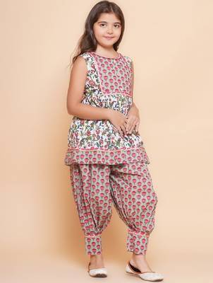 Girls floral printed pure cotton anarkali kurta with harem pant 3