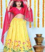 Girls embroidered v-neck ready to wear lehenga & blouse with dupatta