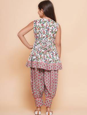 Girls floral printed pure cotton anarkali kurta with harem pant 4