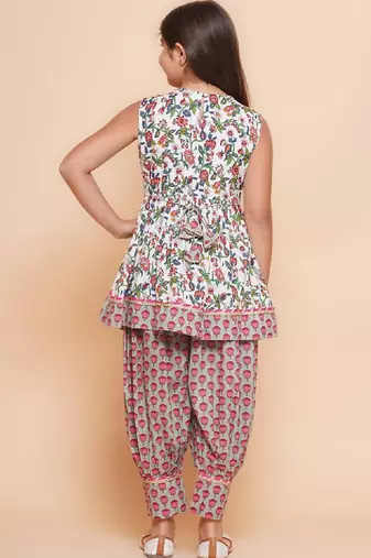 Girls floral printed pure cotton anarkali kurta with harem pant