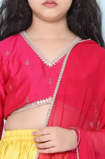 Girls embroidered v-neck ready to wear lehenga & blouse with dupatta