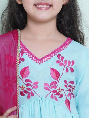 Girls floral embroidered sequinned anarkali kurta with trousers & dupatta 2