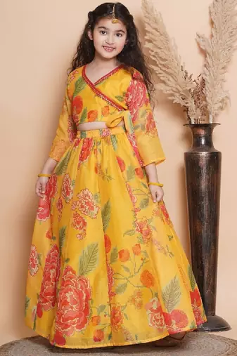 Girls printed v-neck sequinned ready to wear lehenga & blouse