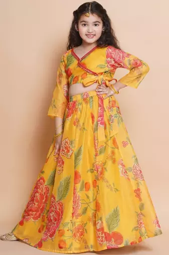 Girls printed v-neck sequinned ready to wear lehenga & blouse