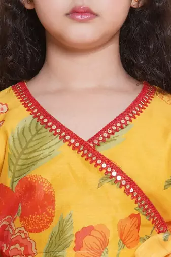 Girls printed v-neck sequinned ready to wear lehenga & blouse