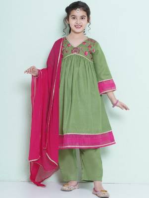 Girls floral embroidered anarkali kurta with trousers & dupatta 1