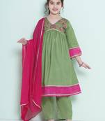 Girls floral embroidered anarkali kurta with trousers & dupatta