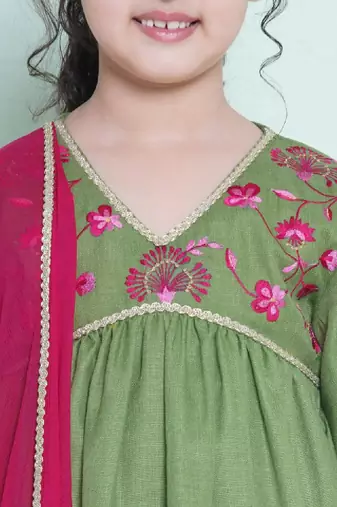 Girls floral embroidered anarkali kurta with trousers & dupatta