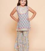 Girls ethnic motifs printed gotta patti pure cotton kurta with sharara