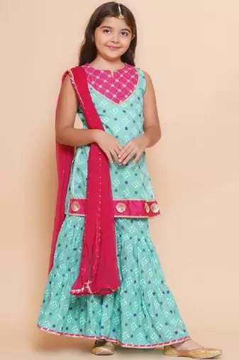 Girls ethnic motifs printed gotta patti straight kurti set