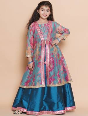Girls printed sequinned ready to wear lehenga with blouse & shrug 1
