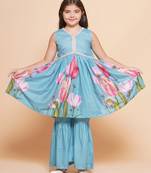 Girls floral printed empire gotta patti a-line kurta with sharara