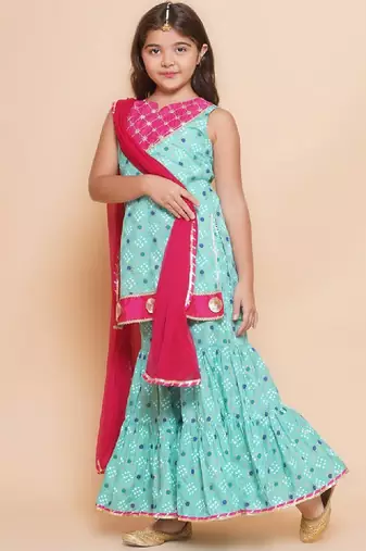 Girls ethnic motifs printed gotta patti straight kurti set