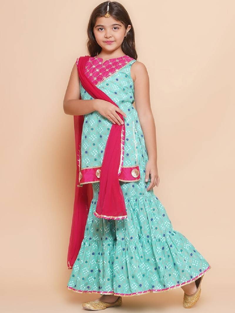 Girls ethnic motifs printed gotta patti straight kurti set