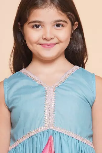 Girls floral printed empire gotta patti a-line kurta with sharara