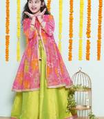 Girls girls printed sequinned ready to wear lehenga with blouse & shrug