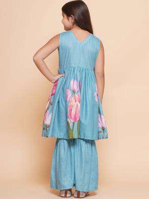 Girls floral printed empire gotta patti a-line kurta with sharara 4
