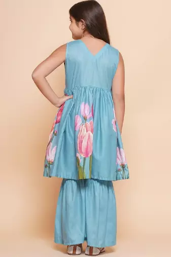 Girls floral printed empire gotta patti a-line kurta with sharara