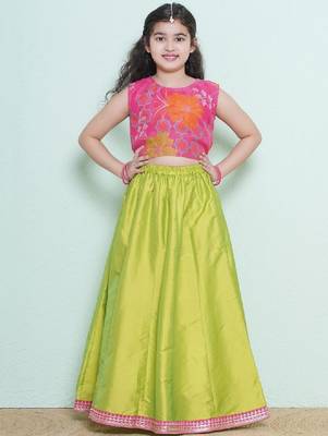Girls girls printed sequinned ready to wear lehenga with blouse & shrug 2
