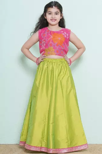 Girls girls printed sequinned ready to wear lehenga with blouse & shrug