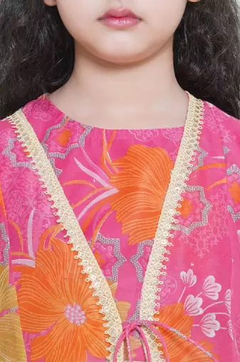 Girls girls printed sequinned ready to wear lehenga with blouse & shrug