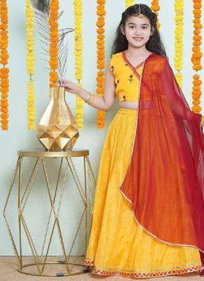 Girls embroidered gotta patti ready to wear lehenga & blouse with dupatta 1