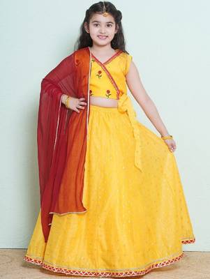 Girls embroidered gotta patti ready to wear lehenga & blouse with dupatta 2